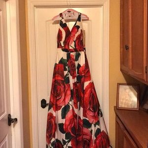 - red and green floral with white